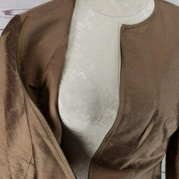 Finity Studio Brown Zippered Dress business office size 10 Silk Jacket Coat - Picture 4 of 8